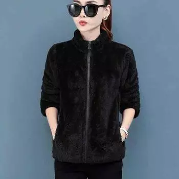 Женская осенне-зимняя свободная теплая куртка с воротником-стойкой, теплая флисовая куртка на молнии 4XL