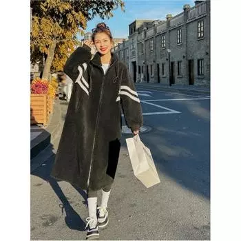 Женская осенне-зимняя свободная теплая куртка с подкладкой и утолщением, длинная толстовка XL