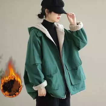 Женская осенне-зимняя свободная утепленная куртка с длинными рукавами, однотонная хлопковая куртка средней длины XL чёрный