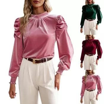 Женская осенне-зимняя темпераментная бархатная куртка с рукавами-фонариками, однотонная, с длинными рукавами, нижняя часть верха L темно-зеленого