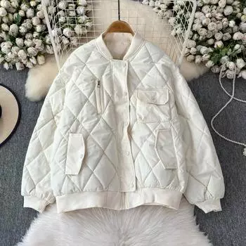 Женская осенне-зимняя теплая куртка с хлопковой подкладкой, модное пальто с карманами и молнией, свободная верхняя одежда One Size чёрный