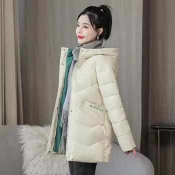 Женская осенне-зимняя теплая куртка с капюшоном и длинным рукавом на молнии, свободная парка M хаки