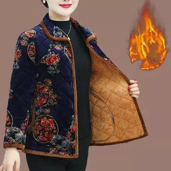 Женская осенне-зимняя теплая куртка с лацканами в стиле ретро, короткая теплая куртка с принтом и подкладкой, стеганая куртка XS