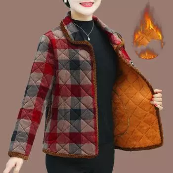 Женская осенне-зимняя теплая куртка с лацканами в стиле ретро, короткая теплая куртка с принтом и подкладкой, стеганая куртка XS