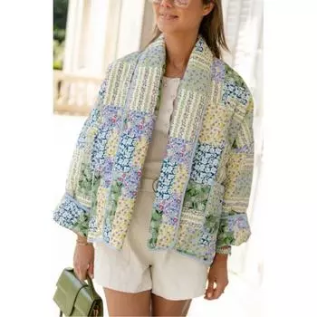 Женская осенне-зимняя теплая куртка с принтом и лацканами, свободная верхняя одежда без пуговиц L