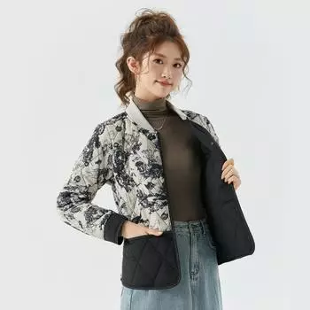 Женская осенне-зимняя теплая легкая повседневная одежда с длинными рукавами в китайском стиле с нитками и воротником снаружи из хлопка 2522 M