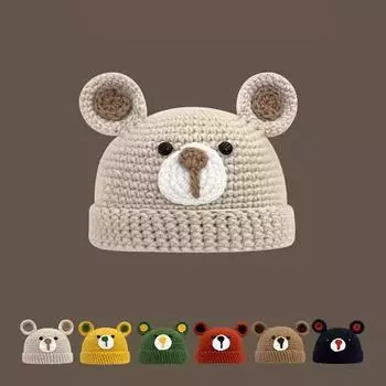 Женская осенне-зимняя теплая модная милая мультяшная шапочка с медведем, вязаная шапка-пуловер чёрный