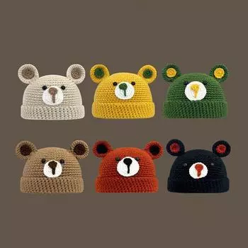 Женская осенне-зимняя теплая модная милая мультяшная шапочка с медведем, вязаная шапка-пуловер красный