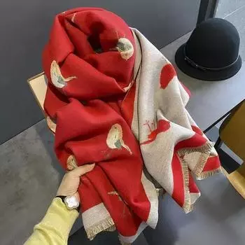 Женская осенне-зимняя теплая шаль из искусственного кашемира с рисунком из мультфильма для студентов 190*65