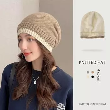 Женская осенне-зимняя теплая шапка, вязаная накладная шапка, шерстяная шапка, большая шапка для женщин, четыре цвета чёрный