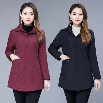 Женская осенне-зимняя теплая тонкая стеганая куртка с длинными рукавами, парки, топы с хлопковой подкладкой для женщин среднего возраста, хлопковое пальто для мам XXXXXL чёрный
