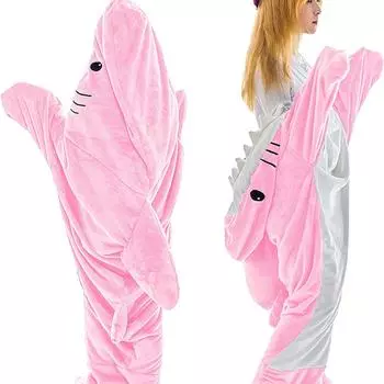 Женская осенне-зимняя теплая ультрамягкая фланелевая толстовка с капюшоном Shark Onesie Милая свободная домашняя одежда для отдыха