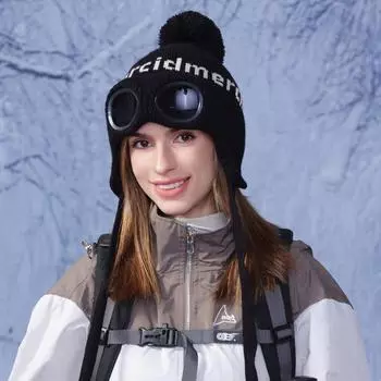 Женская осенне-зимняя теплая уличная защитная шапка для ушей, устойчивая к холоду, имитация волос, защитные очки, вязаная шапка, милая, милая шапка Lei Feng One Size серый