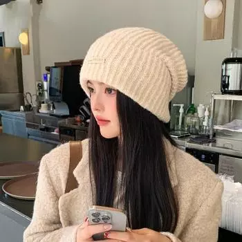 Женская осенне-зимняя теплая утепленная защитная шапка для ушей, холодный мех, рыболовные шапки, милая, однотонная вязаная шапка с ворсом One Size бежевый