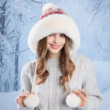 Женская осенне-зимняя теплая утолщенная вязаная шапка с защитой для ушей, холодная бархатная шапка-бомбер для езды на велосипеде, милая милая шапка Lei Feng One Size серый/синий