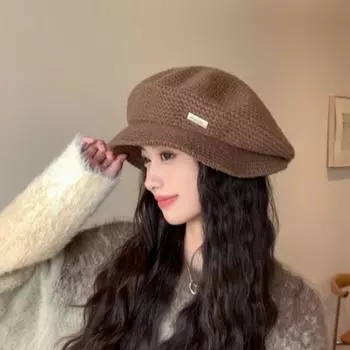Женская осенне-зимняя теплая утолщенная защитная шапка для ушей, рыболовная шапка, вязаный берет, милые вязаные шапки в стиле ретро One Size хаки