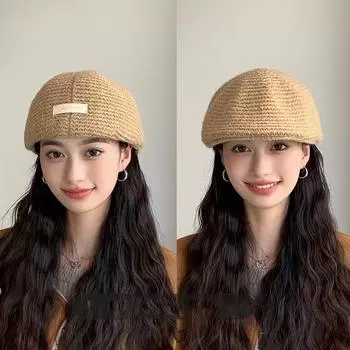 Женская осенне-зимняя теплая утолщенная защитная шапка для рыбалки из холодного бархата, шерстяная вязаная шапка-берет, милая милая шапка One Size хаки