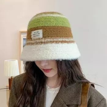 Женская осенне-зимняя теплая утолщенная защитная шапка для ушей из холодного бархата, рыболовные шапки, милая полосатая кепка-ведро One Size бежевый