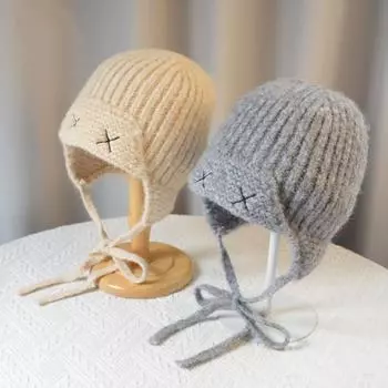 Женская осенне-зимняя теплая утолщенная защитная шапка для ушей, холодная вязаная шапка для улицы, милая симпатичная шапка One Size бежевый