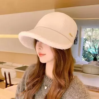 Женская осенне-зимняя теплая утолщенная защитная шапка для ушей, холодная бархатная бейсболка для улицы, милая симпатичная рыбацкая шапка One Size бежевый