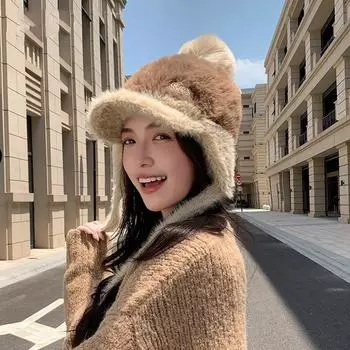 Женская осенне-зимняя теплая утолщенная защитная шапка с холодным мехом, бархатная вязаная кепка с козырьком, милая бейсбольная кепка One Size белый