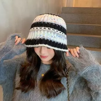 Женская осенне-зимняя теплая утолщенная защитная шапка для рыбалки, вязаные шапки из холодного бархата, милая разноцветная кепка-ведро One Size бежевый