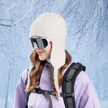 Женская осенне-зимняя теплая утолщенная защитная шапка для ушей из холодного бархата для езды на велосипеде, головные уборы, шапки для катания на лыжах, вязаная шапка One Size розовый