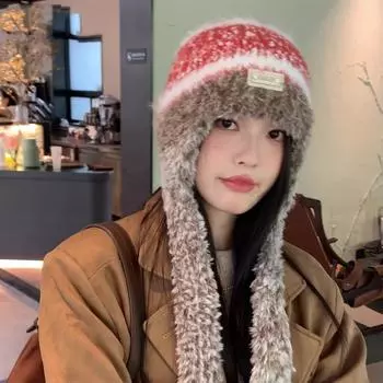 Женская осенне-зимняя теплая утолщенная защитная шапка Майяра, холодные бархатные вязаные шапки, милая разноцветная шапка One Size кофейный