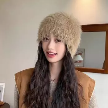 Женская осенне-зимняя теплая утолщенная защитная шапка для ушей, рыболовная шапка из холодного меха, бархатная вязаная шапка, милая милая шапка One Size хаки