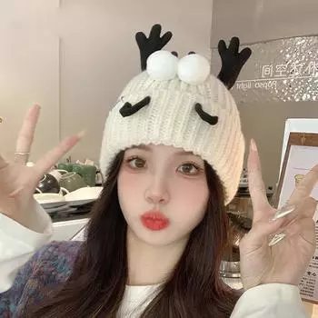 Женская осенне-зимняя теплая утолщенная защитная шапка для ушей, холодная, смешная, угольные шарики, вязаная шапка, милая, милая шапка One Size синий