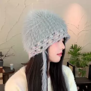 Женская осенне-зимняя теплая утолщенная защитная шапка для ушей из холодного бархата, рыболовные шапки, милая разноцветная плюшевая вязаная шерстяная шапка-веревка One Size кофейный