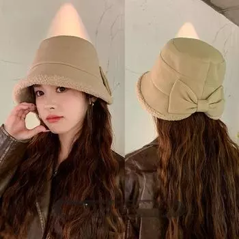 Женская осенне-зимняя теплая утолщенная защитная шапка для ушей из холодного бархата, рыболовные шапки, милая симпатичная кепка-ведро с бантом One Size хаки