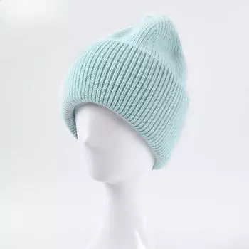 Женская осенне-зимняя толстая теплая вязаная шапка из меха кролика корейской версии модная однотонная универсальная шерстяная шапка M56-58cm синий