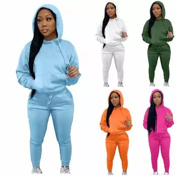 Женская осенне-зимняя толстовка с капюшоном, повседневный спортивный костюм из двух частей XXL зелёный