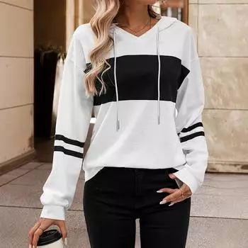 Женская осенне-зимняя толстовка с капюшоном в стиле пэчворк, повседневный топ S белый