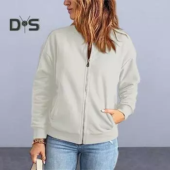 Женская осенне-зимняя толстовка с карманами, однотонная, с длинными рукавами, обычная толстовка на молнии, женский повседневный топ M чёрный