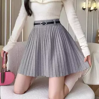 Женская осенне-зимняя трикотажная повседневная короткая полуюбка One size серый