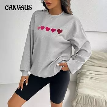 Женская осенне-зимняя трикотажная повседневная свободная толстовка с длинным рукавом с принтом S светло-серый