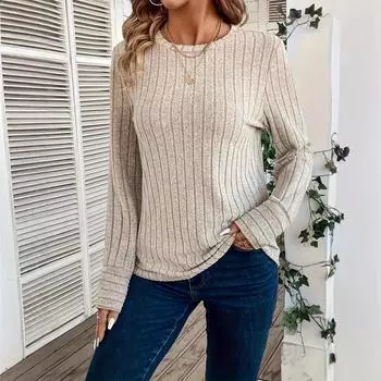 Женская осенне-зимняя трикотажная рубашка-бомбер, однотонная, с круглым вырезом, эластичная S абрикосовый