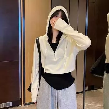 Женская осенне-зимняя трикотажная толстовка с капюшоном и длинным рукавом one size fits all