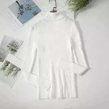 Женская осенне-зимняя трикотажная водолазка с длинными рукавами и однотонным пуловером one size белый