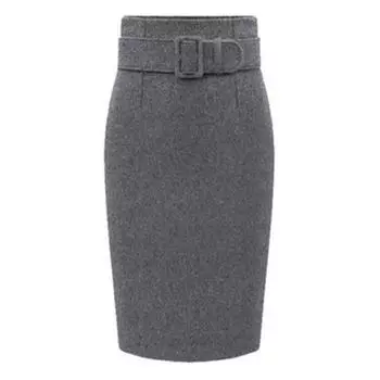 Женская осенне-зимняя юбка с высокой талией, облегающая однотонная однотонная юбка длиной до колена, однотонная, с плотной талией, теплая, толстая, мягкая, женская юбка-миди 3XL темно-серого