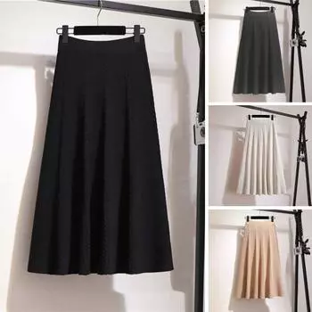 Женская осенне-зимняя юбка с высокой талией и эластичной резинкой на талии, однотонная трикотажная трапециевидной формы, большая распашная теплая мягкая толстая юбка-миди для поездок на работу хаки