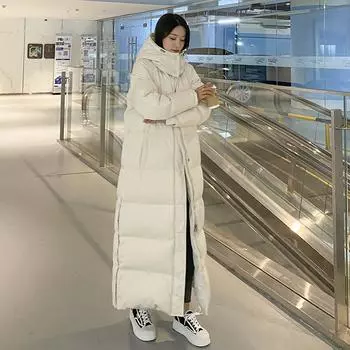 Женская осенне-зимняя удлиненная и утолщенная куртка-пуховик высокого класса, длинная и свободная куртка XXL чёрный