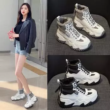 Женская осенне-зимняя универсальная повседневная женская хлопковая обувь с толстой плюшевой подошвой и высокой посадкой 34 чёрный