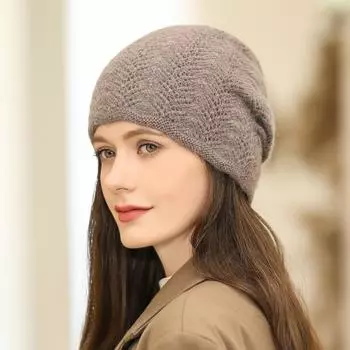 Женская осенне-зимняя универсальная теплая сплошная цветная вязаная шерстяная шапка для защиты ушей OneSize фиолетовый