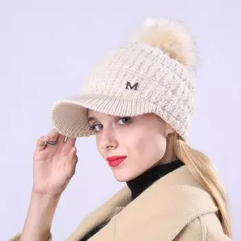 Женская осенне-зимняя утепленная флисовая шапка с утиным языком, большая вязаная шерстяная шапка OneSize красный