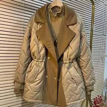 Женская осенне-зимняя утепленная и утолщенная куртка больших размеров с коротким воротником на талии с пуговицами и отворотами, теплая и удобная повседневная верхняя одежда 6XL