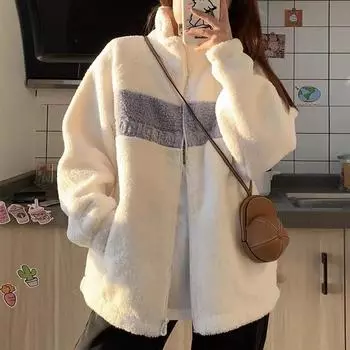 Женская осенне-зимняя утепленная куртка с подкладкой и утолщением, свободная ленивая куртка с воротником-стойкой 2XL