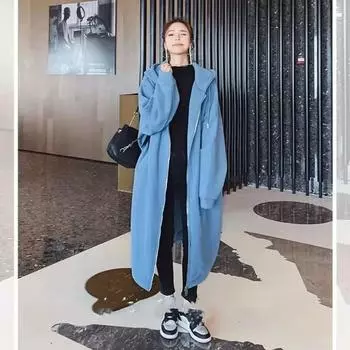 Женская осенне-зимняя утепленная свободная толстовка с капюшоном, повседневная длинная юбка на молнии 4XL синий